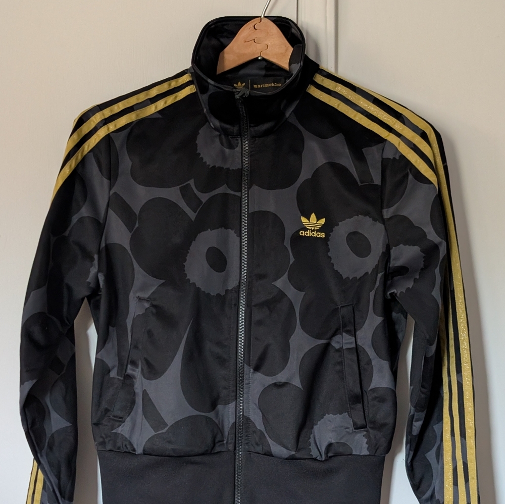 Adidas X Marimekko Black and Gold Floral Track Jacket